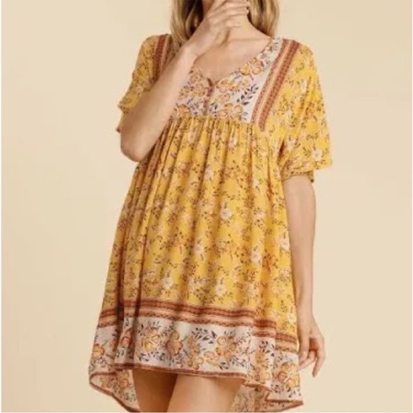 Umgee Dresses & Skirts - Umgee Women’s Yellow Floral Dress. Size 2XL. Pockets Hi-lo Summer Casual Beachy